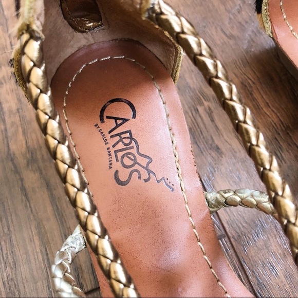 Carlos Santana • Friday sandals leopard pony hair gold braid strap wedge - Picture 3 of 11